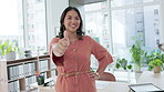 Business woman, portrait or thumbs up in modern office for company vote, opinion or winner success in handheld growth. Smile, happy or asian worker and thumb, thank you or achievement hands in review