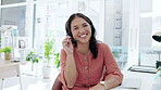 Asian woman, call center and smile for telemarketing, customer service or support at office desk. Portrait of happy and friendly female consultant or agent smiling with headset mic in contact us