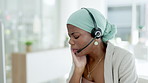 Toothache, customer service a black woman consultant working in support while suffering from pain. Cavaity, call center and telemarketing with a female consulting while holding her mouth