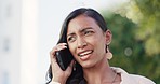 Phone call, argument and frustrated Indian woman in city in discussion, conflict and disagreement online. Communication, smartphone and angry, upset and confused girl talking, speaking and fighting