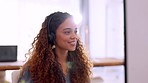 Telemarketing, call center or woman talking, consultation or customer service in workplace. Female employee, consultant or lady in office, conversation or tech support for advice or client assistance