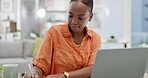 Laptop, black woman and writing notebook for remote work, elearning online course and planning ideas. Computer studying, internet and freelance agenda for blog, schedule and digital research at home
