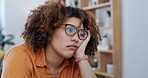 Tired, burnout and bored woman in the office while working on a difficult corporate project. Depressed, overworked and exhausted professional female employee doing research on a computer in workplace