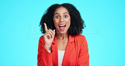 Woman face, thinking and surprised with idea, solution and planning on ...