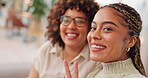 Woman, friends and peace sign for selfie, vlog or profile picture together with facial expression at home. Happy women smiling for photo, memory or funny online social media post in friendship