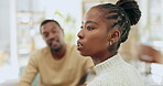 Black couple, divorce and argument or fight in home, conflict or disagreement in house. Cheating, talking and man and frustrated woman with marriage problem, toxic relationship or arguing for breakup