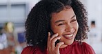 Phone call, communication and business woman in the office laughing, talking and in discussion on a cellphone. Happy, corporate and professional female employee on a mobile conversation in workplace.