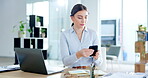 Phone call, happy and laptop with woman in office for networking, communication and contact. Technology, discussion and hello with female employee at desk for professional, research and conversation