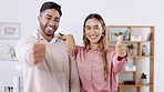 Face, business people and thumbs up with teamwork or collaboration in office portrait. Success, hand gesture and happy man, woman or friends with emoji, like sign or agreement, okay or thank you.