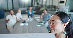 Meeting, question and a business asian woman talking to her team in the boardroom for training or planning. Presentation, coaching and collaboration with male and female employees working in a office