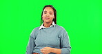 Beauty, hair and confident with black woman on green screen for style, pride and african. Natural, trendy and freedom with portrait of female on studio background for cosmetics, self care and glow