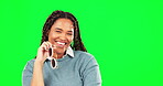Cool, green screen and woman with sunglasses laughing and flirting isolated in a studio background feeling happy. Happiness, funny and portrait of excited female person with fashion and style 