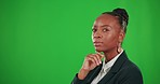 Face, mockup and black woman with agreement, green screen and confident person against a studio background. Portrait, African American female entrepreneur and ceo with skills, startup and management
