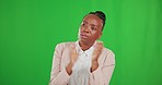 Bored, black woman and clapping hands in studio with attitude, annoyed and negative against green background. Fake, applause and annoyed female employee at a boring event, trade show or conference