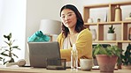 Woman, laptop or cleaning cloth in home for hygiene, coronavirus risk and bacteria protection of remote work. Asian female wiping dust on computer for health maintenance, safety and tech disinfection