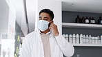 Man, doctor and removing mask in laboratory with arms crossed in confidence for healthcare safety. Portrait of confident male medical professional with smile for health, wellness and science at lab