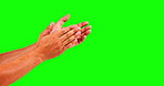 Fist bump, green screen, clapping and thumbs up or down with hands isolated on a studio background. Change signs, mockup and multiple gestures, applause, motivation and review on a backdrop space