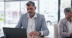 Collaboration, computer and laptop with senior business people in an office, working together on a report. Teamwork, management or assistance with a man employee and woman colleague at work together