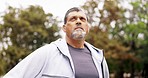 Fitness, start and elderly man in park for exercise, warm up and cardio routine outdoors. Active senior, beginning and mature male in a forest for training, running or lifestyle change, walk or jog