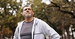 Fitness, start and old man in park for exercise, warm up and cardio routine outdoors. Active senior, beginning and mature male in a forest for training, running or lifestyle change, walk or jog