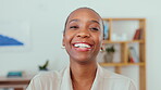 Face, laughing and black woman in office for business with pride for career, occupation or job in workplace. Portrait, funny and happy female professional, entrepreneur or person for South Africa.