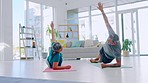 Zen, meditation and senior couple stretching, wellness and exercise for healthy lifestyle, relax at home or stress relief. Fitness, man and woman with  peace, yoga and workout for bonding and balance