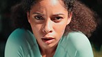 Fitness, woman and face breathing from exercise and run rest outdoor for wellness. Closeup, female athlete and runner relax after sport and training in the sun with sports and calm breathe practice