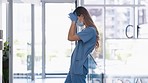 Stress, woman doctor and anxiety in a hospital with a face mask worried about cancer results. Burnout, healthcare clinic and covid nurse stressed about surgery and medical problem and risk at work