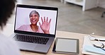 Woman, doctor and laptop in video call for Telehealth, consulting or online meeting with patient. Female medical professional talking to customer in virtual communication on computer in consultation