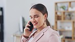 Phone call, communication and business woman talking, discussion or on b2b conversation with networking contact. Chat connection, office consulting and female consultant speaking on mobile cellphone