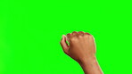 Green screen, closeup and fist with protest, hand and equality against a studio background. Zoom, sign language or freedom with communication, awareness or justice with support, mockup or peace fight