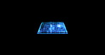 Circuit board, technology and digital programming hologram isolated on black background, cybersecurity and microchip. Cloud computing, future with IT and mockup space, 3D and computer hardware