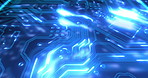 Microchip, circuit board and big data with digital abstract and technology, cloud computing and engineering. Neon, computer hardware, system and programming, IT and motherboard, electronics and CPU