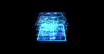 Programming, technology and digital circuit board abstract on dark background as CPU cybersecurity. Virtual, cloud computing and 3D neon light on motherboard for future coding, network or ai computer