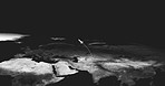 Rocket, attack and animation of missile launch on black background for war, international conflict and military. Illustration of trajectory path of nuclear weapon or atomic bomb to target country