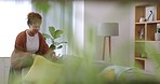 Wipe, tidy and a woman cleaning the living room of her apartment or home for hygiene and cleanliness. Furniture, dust and housekeeping with a young female cleaner working in a house for chores