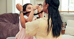 Care, love and mother doing child hairstyle in a home prepare or ready for back to school in the morning as love. Mum, daughter and parent affection with kid for education as routine to leave house