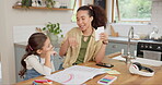 Education, homework cards and a mother teaching her daughter in the living room of their home for distance learning. Children, remote or private tutor with a woman teacher and student girl in a house