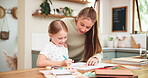 Tutor, drawing and girl for learning at family house for education or development for skill. Creative, woman and teaching with pencil for knowledge with notebook and communication for growth.