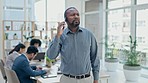 Corporate, phone call and black man with anger, screaming and frustrated with bankruptcy, mistake and yelling. Male person, consultant and leader with a smartphone, angry and stress with connection