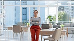 Face, business and woman with arms crossed, smile and employee with success, modern office and growth. Portrait, female person and consultant with happiness, workplace and professional with a mindset