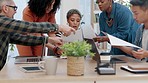 Staff, chaos and Asian man multitasking paperwork, stress and financial report documents with anxiety. Team, group or leader overwhelmed with office deadline, pressure or burnout with workflow crisis