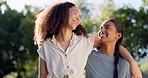 Friends, camping and portrait of women in nature for summer vacation, smile and trees. Relax, face of happy woman and girl friend in forest on camp holiday with friendship, diversity and outdoor time