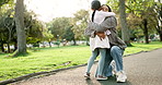 Child, mother and running for a hug at a park outdoor in nature for happiness, adventure or fun play. Woman and kid embrace in forest for family travel, wellness and freedom with love and care