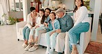 Relax, love and big family watching tv on a sofa, bonding and having fun in their home together. Relax, television and children with parents and grandparents in a living room for movie, film or chill