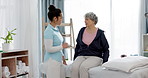 Consulting, physiotherapist and senior woman for physical therapy, healthcare service and support. Physiotherapy, chiropractor and medical worker or person talking to elderly patient in consultation