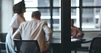 Bokeh, office and business people in a boardroom meeting for planning, strategy or working together. Team, morning and corporate employees in a workshop for collaboration, seminar or negotiation