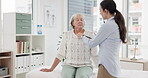Woman, doctor and heart beat on senior patient in cardiology for checkup, appointment or exam at hospital. Female person or medical professional listening or monitoring elderly customer at the clinic