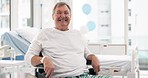 Sick, face and senior man in the hospital for oxygen machine during a medical treatment. Healthcare, medicine and portrait of an elderly male patient in retirement with a disease in a medicare clinic