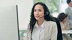 Call center, customer service and woman speaking in office for help, advice and consulting on computer. Telemarketing, business and female person talking for contact, crm support and communication